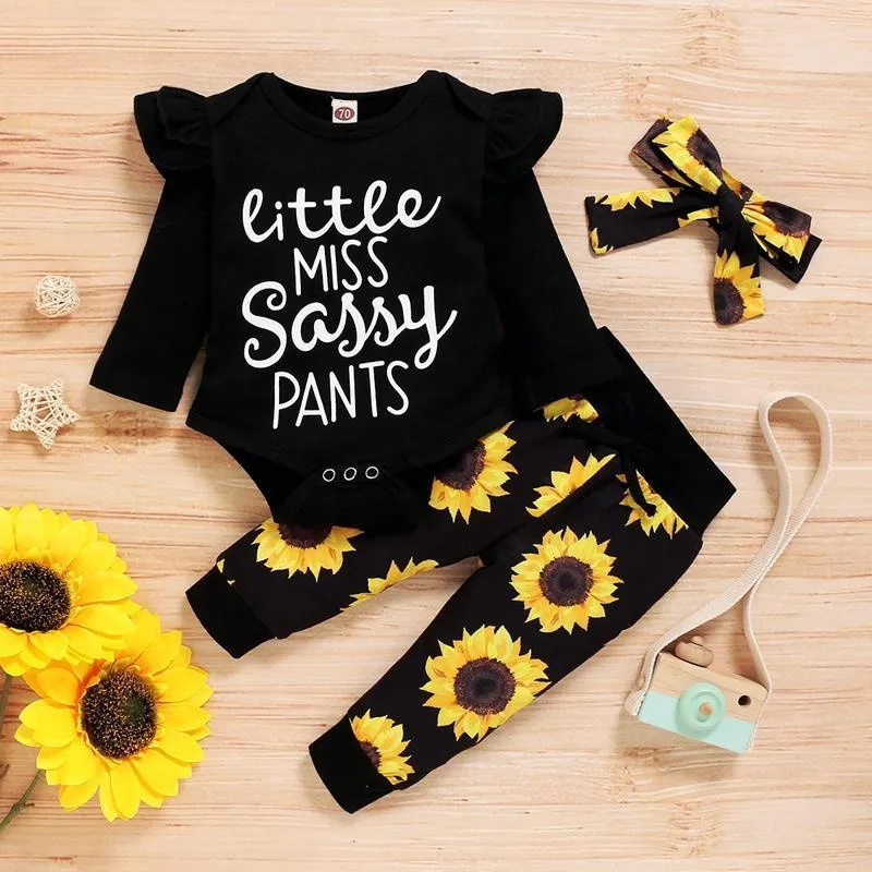 3-piece Letter Pattern Bodysuit & Pants & Headband for Baby Girl