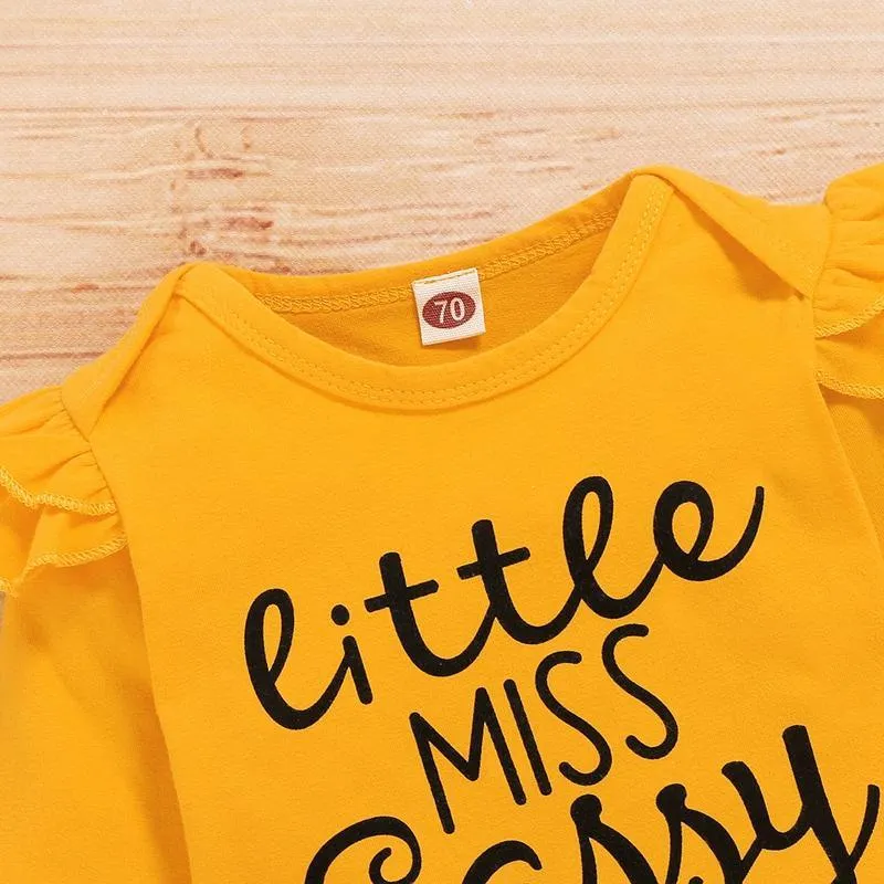 3-piece Letter Pattern Bodysuit & Pants & Headband for Baby Girl