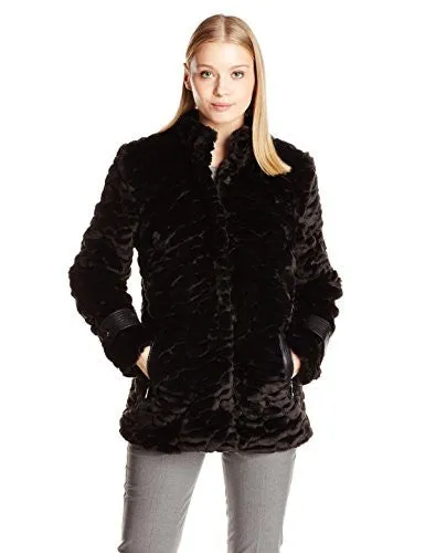 Belle Badgley Mischka Women's Grace Faux Fur Coat, Black, Large