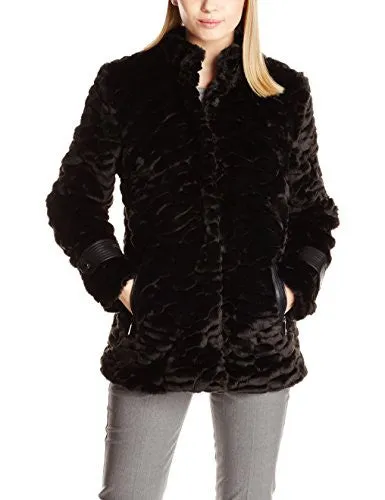 Belle Badgley Mischka Women's Grace Faux Fur Coat, Black, Large