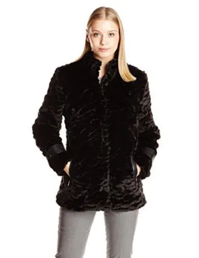 Belle Badgley Mischka Women's Grace Faux Fur Coat, Black, Large