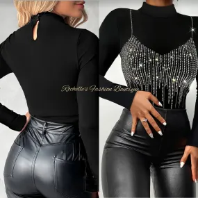 Black Rhinestone L/S Top