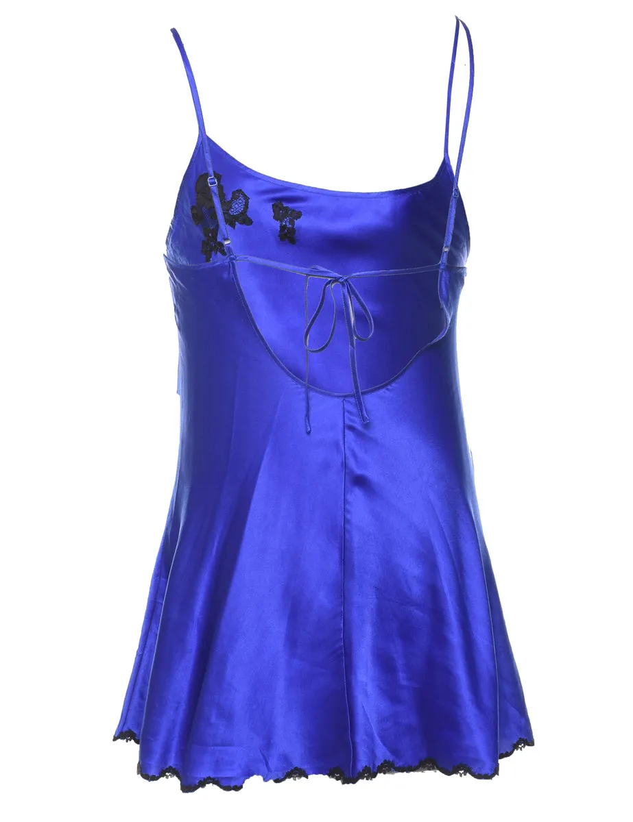 Blue & Black Contrast Strappy Lace Slip Dress - XS