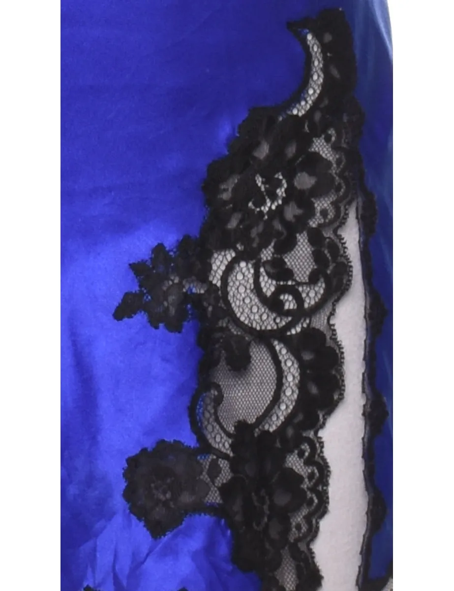 Blue & Black Contrast Strappy Lace Slip Dress - XS