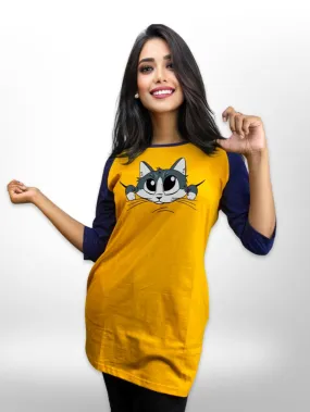 Cute Pet Printed Long T-shirt Raglan Sleeve Side Pocket For Women's