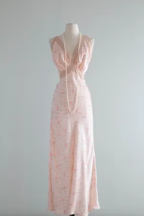 Delicate Rose Print 1930's Bias Cut Slip Dress By Radcliffe / SM