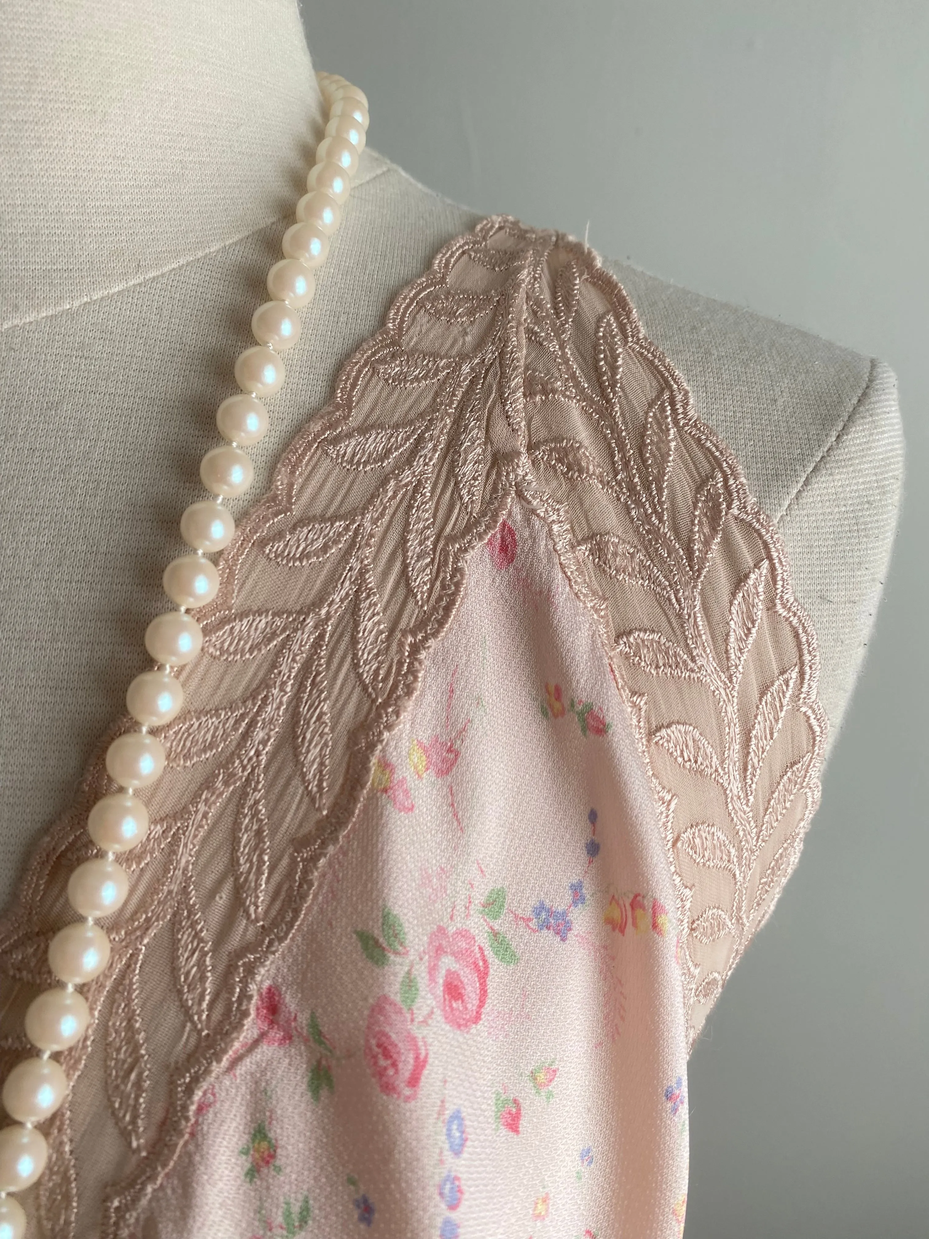 Delicate Rose Print 1930's Bias Cut Slip Dress By Radcliffe / SM