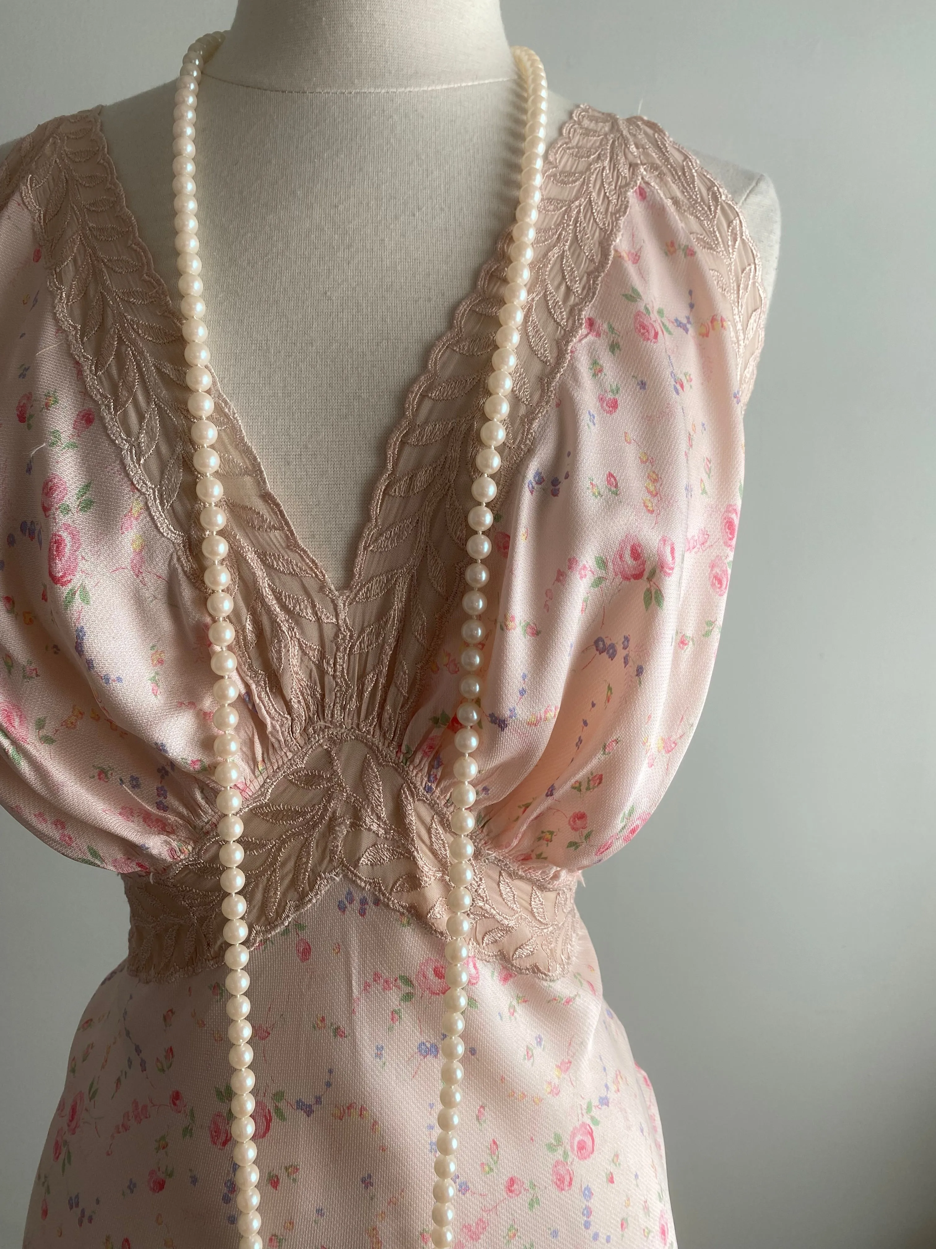 Delicate Rose Print 1930's Bias Cut Slip Dress By Radcliffe / SM