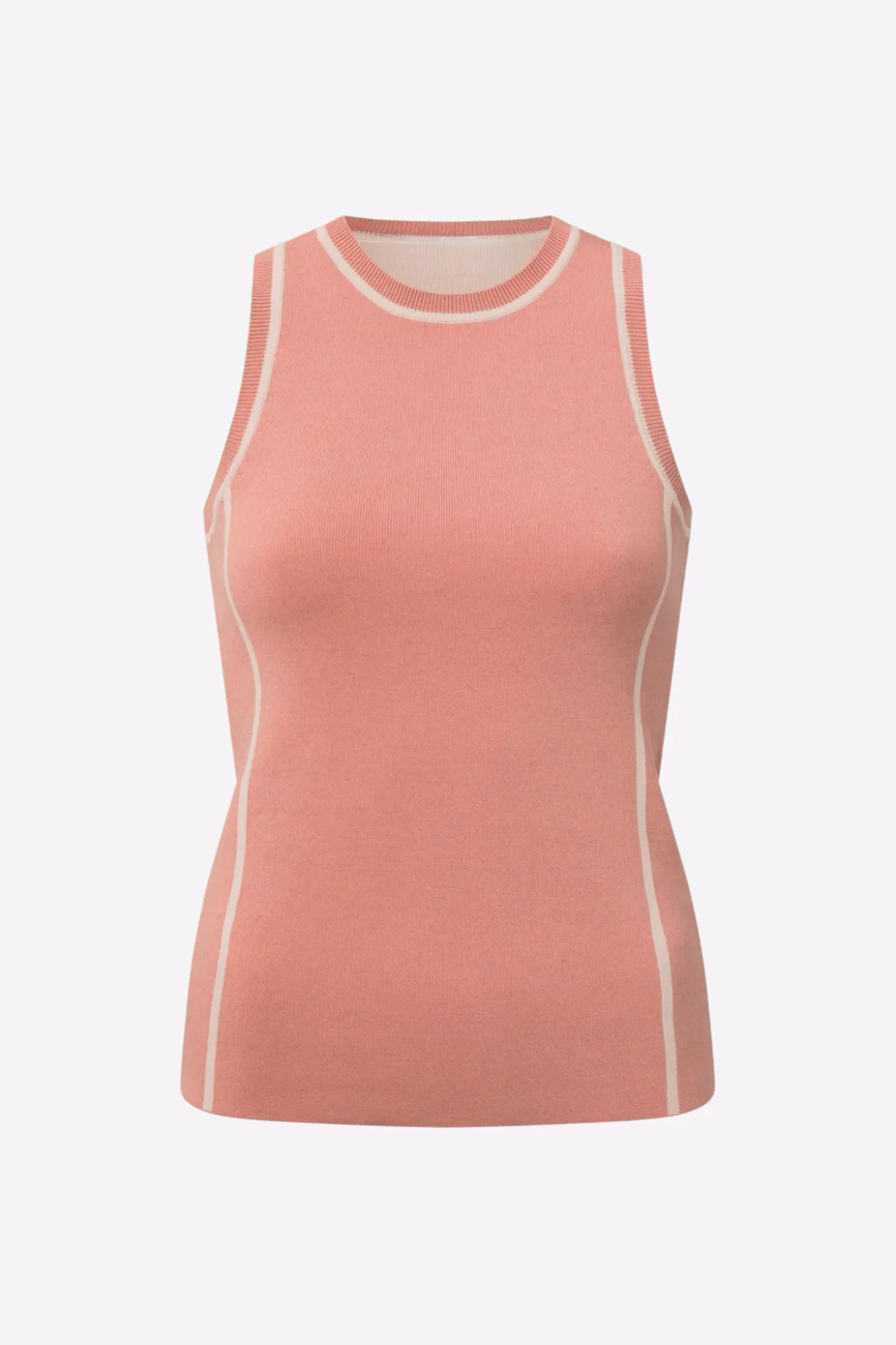 Fine Knit Contrasting Trim Round Neck Top