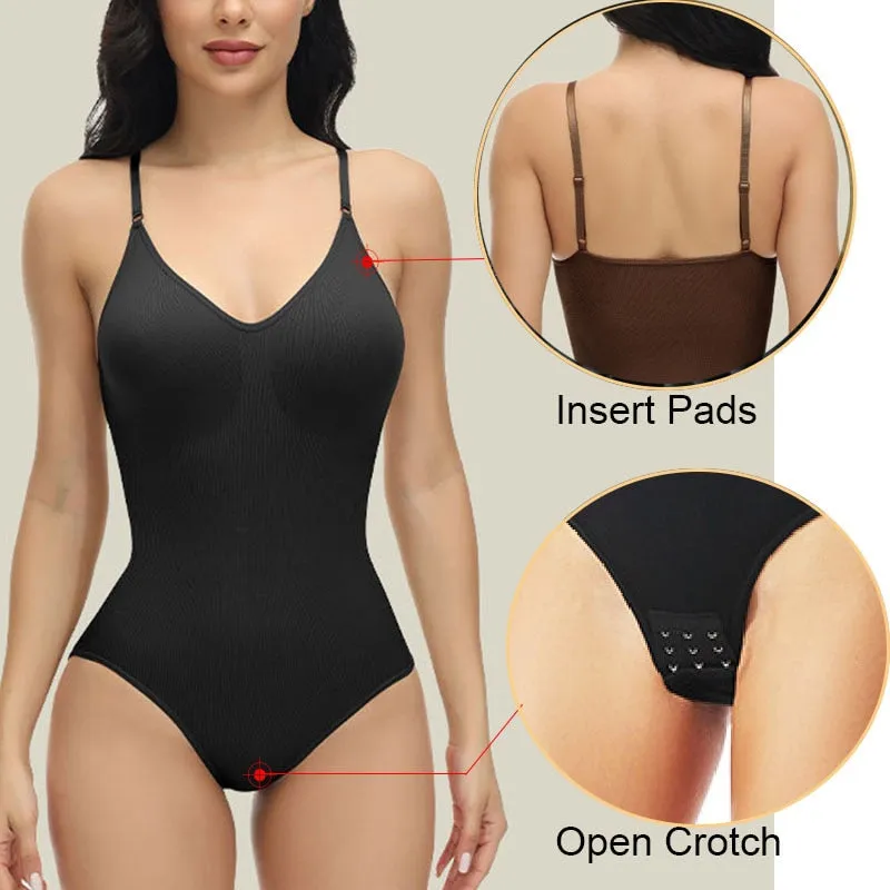 GUUDIA V Neck Open Crotch Shapewear Bodysuit