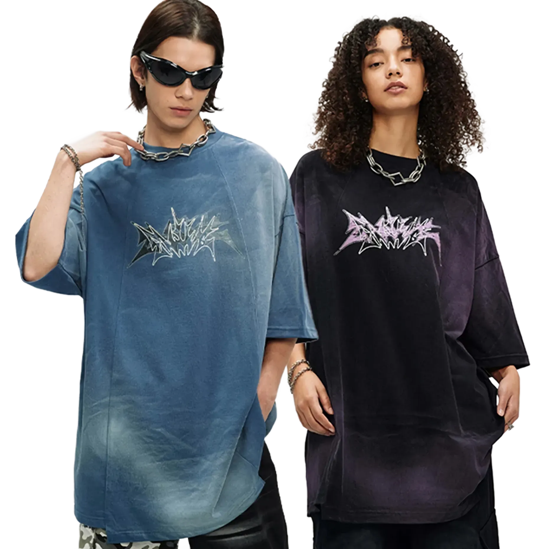 'Monstrum' Dark Tie Dye Graphic Print Cotton T-Shirt