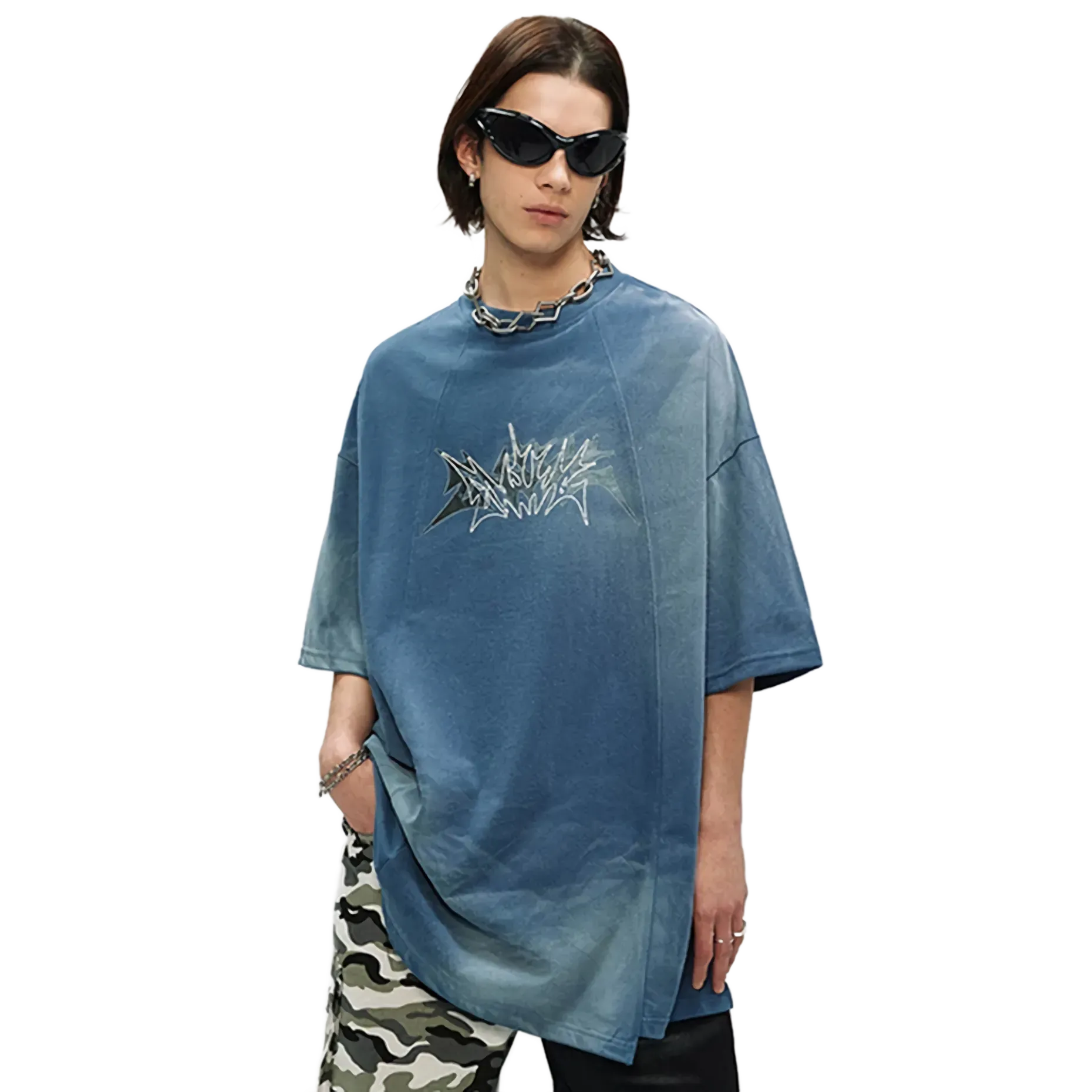 'Monstrum' Dark Tie Dye Graphic Print Cotton T-Shirt