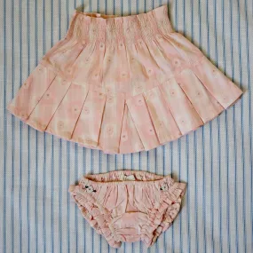 Pleated Skirt and Panty Set in Pink Jacquard Flower Check by Bonjour