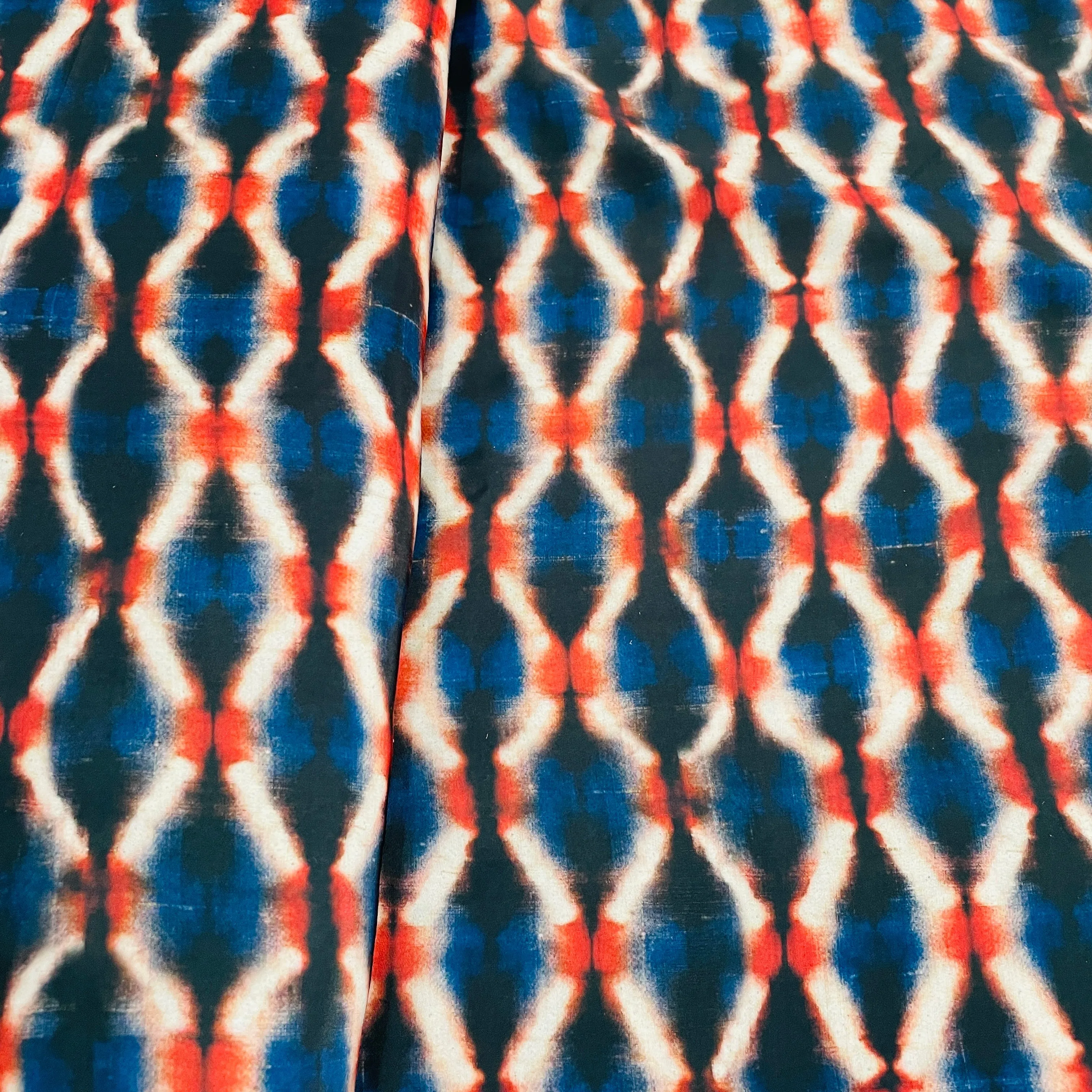 Premium Blue Ikkat Print French Crepe Fabric