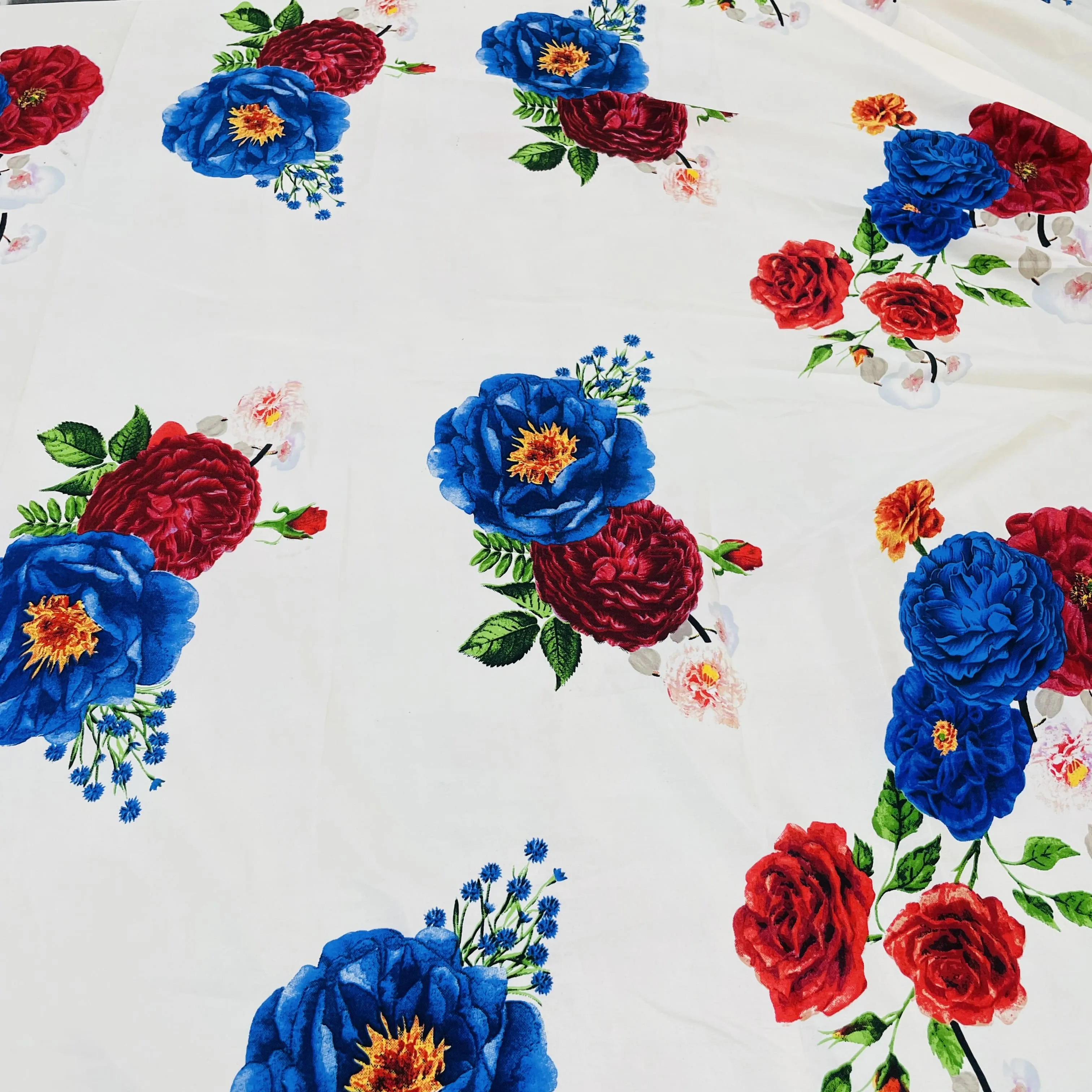 Premium Cream Multicolor Floral Print Satin Fabric