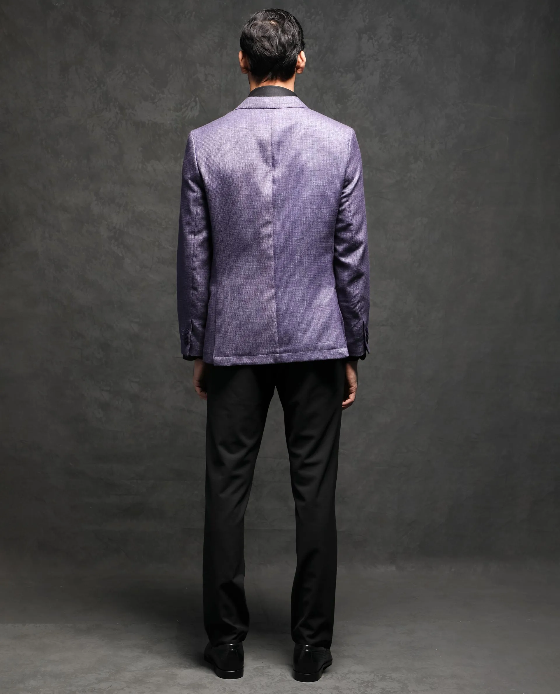 Rare Rabbit Men's Drew Purple Polyester Viscose Fabric Notch Lapel Single Breasted Tailored Fit Textured Blazer