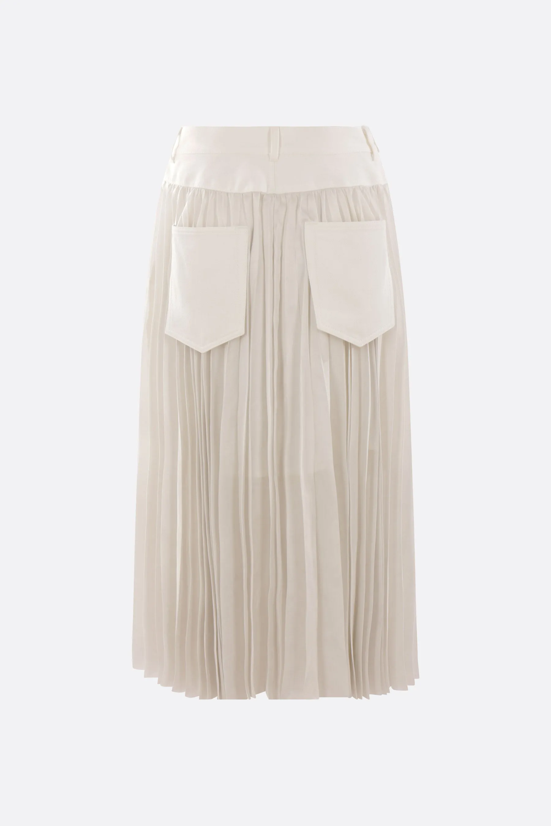 satin and denim pleated skirt