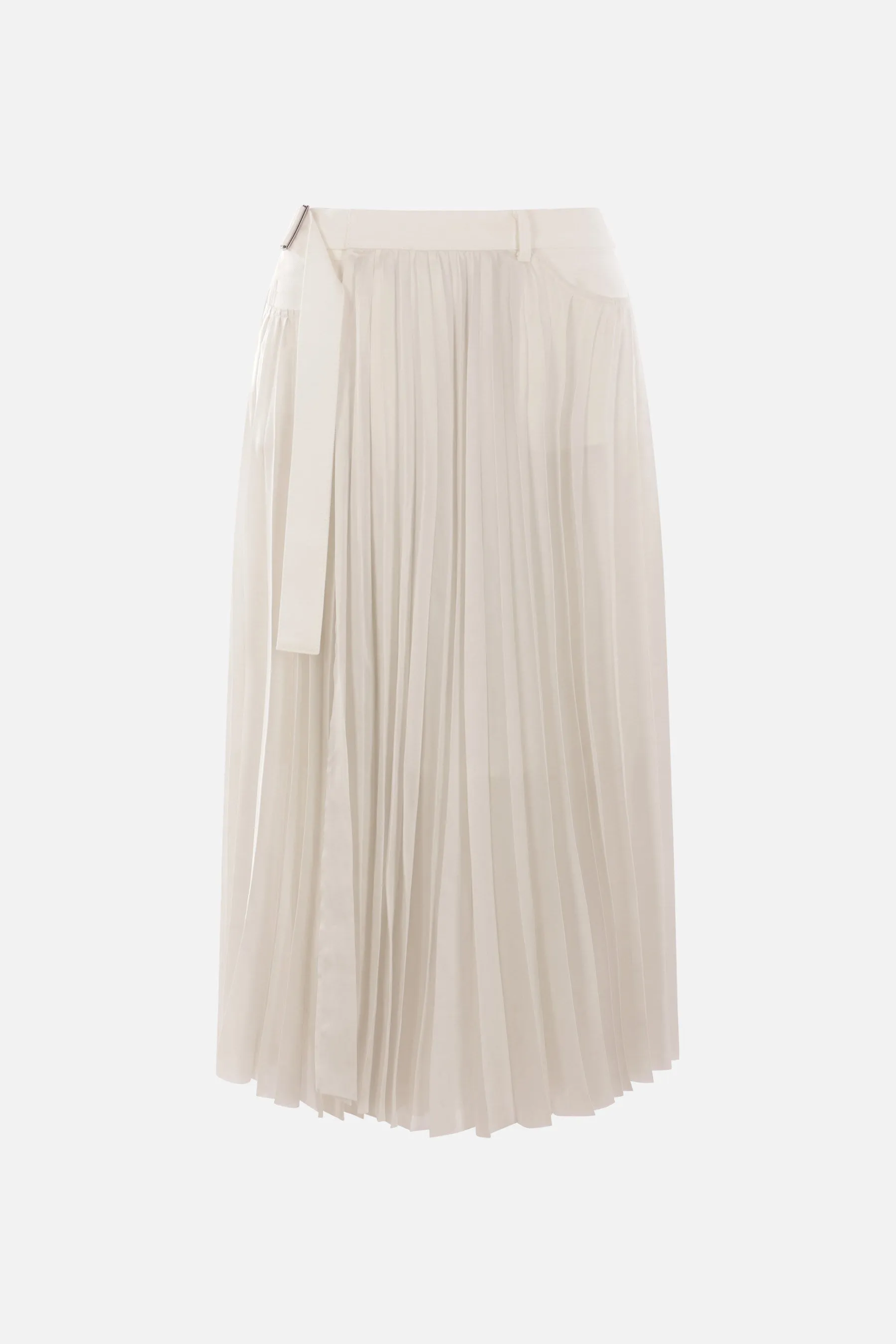 satin and denim pleated skirt