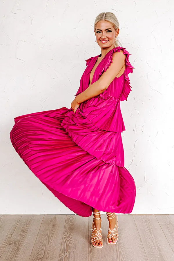 Seeking Champagne Pleated Maxi Dress In Sangria