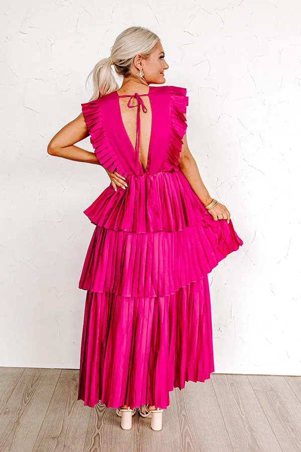 Seeking Champagne Pleated Maxi Dress In Sangria