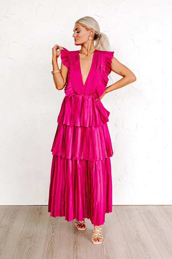 Seeking Champagne Pleated Maxi Dress In Sangria