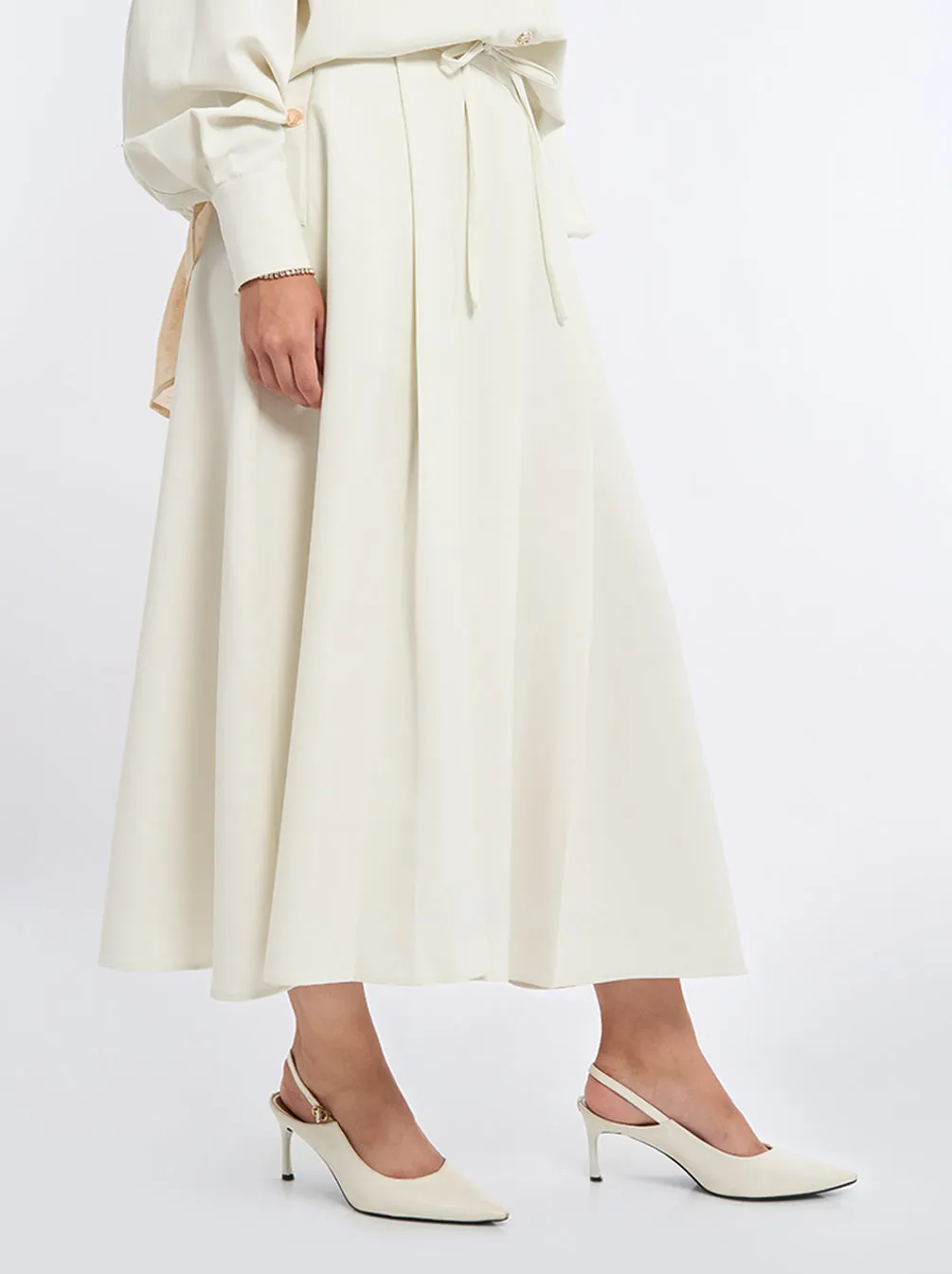 TERRY BOX PLEATED SKIRT IVORY