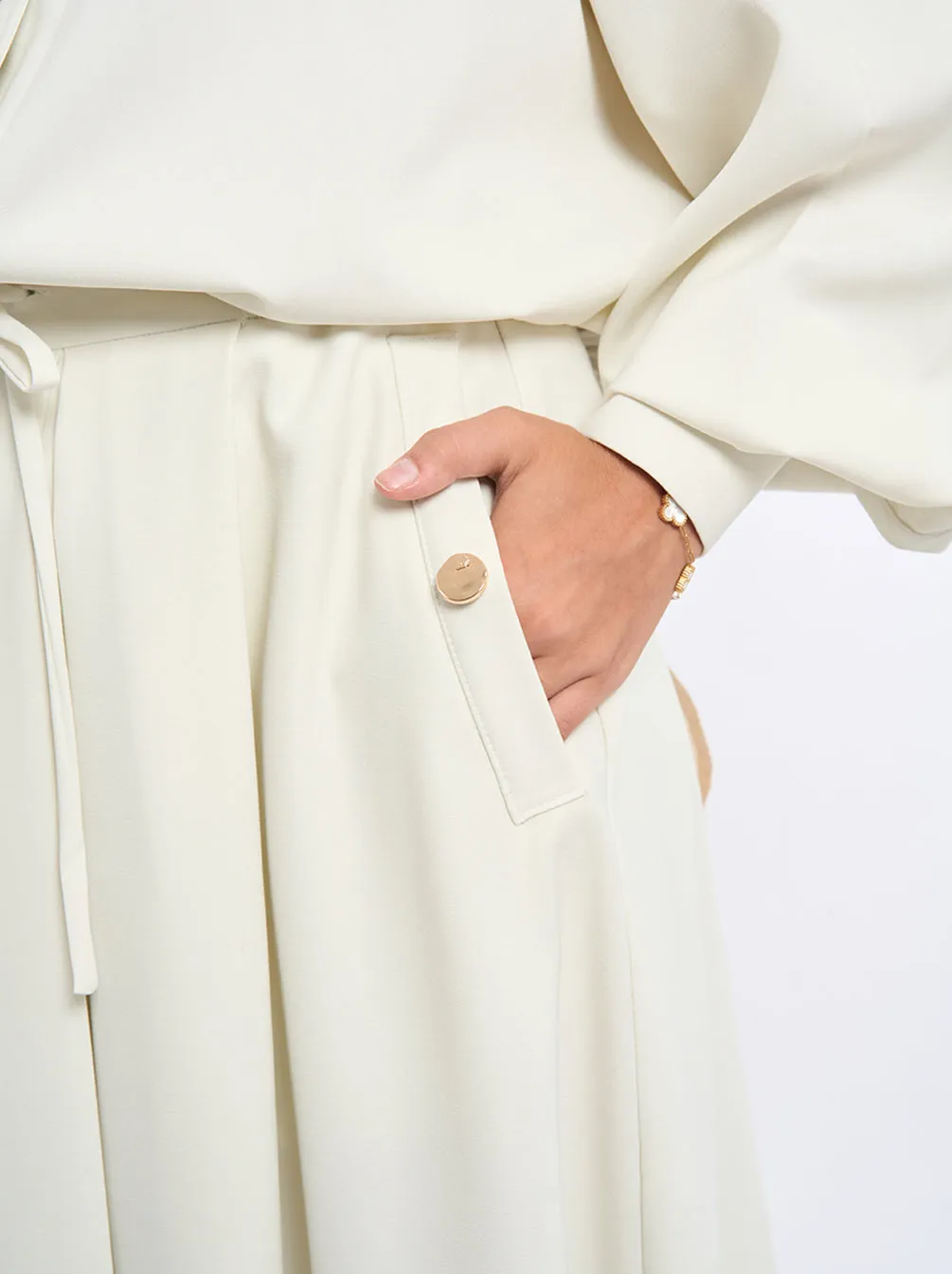 TERRY BOX PLEATED SKIRT IVORY