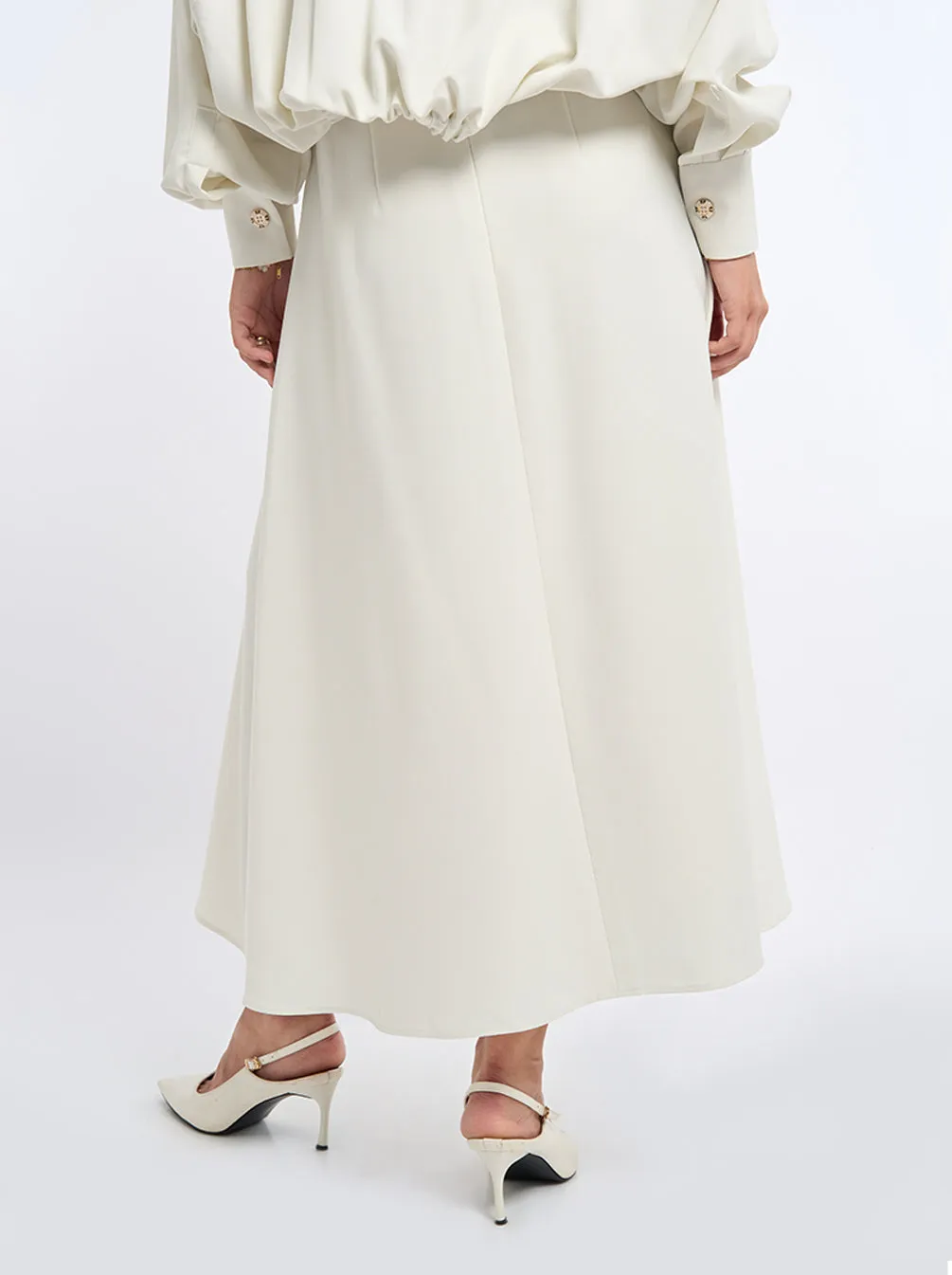 TERRY BOX PLEATED SKIRT IVORY