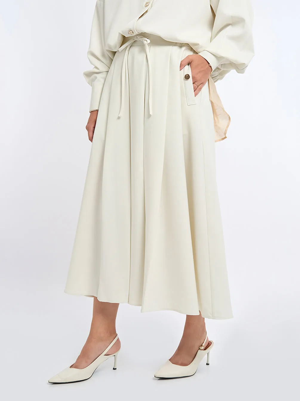 TERRY BOX PLEATED SKIRT IVORY