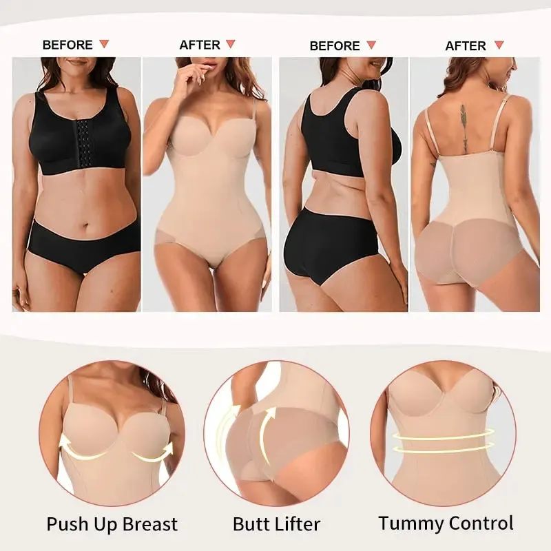 Tummy Control Backless Bodysuit Shaper with Built-in Bra