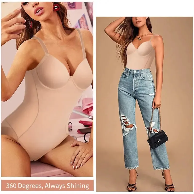 Tummy Control Backless Bodysuit Shaper with Built-in Bra