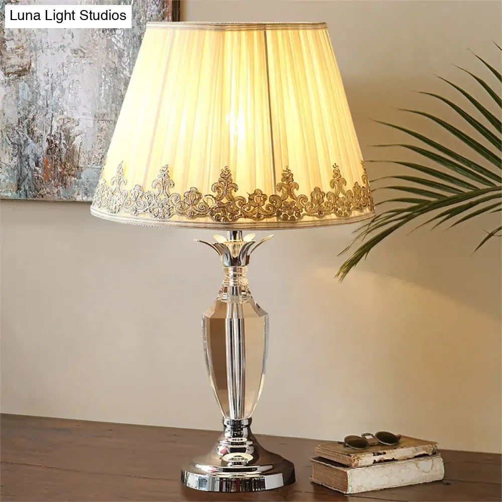 White 12"/14" Minimalist Nightstand Lamp with Crystal Accent