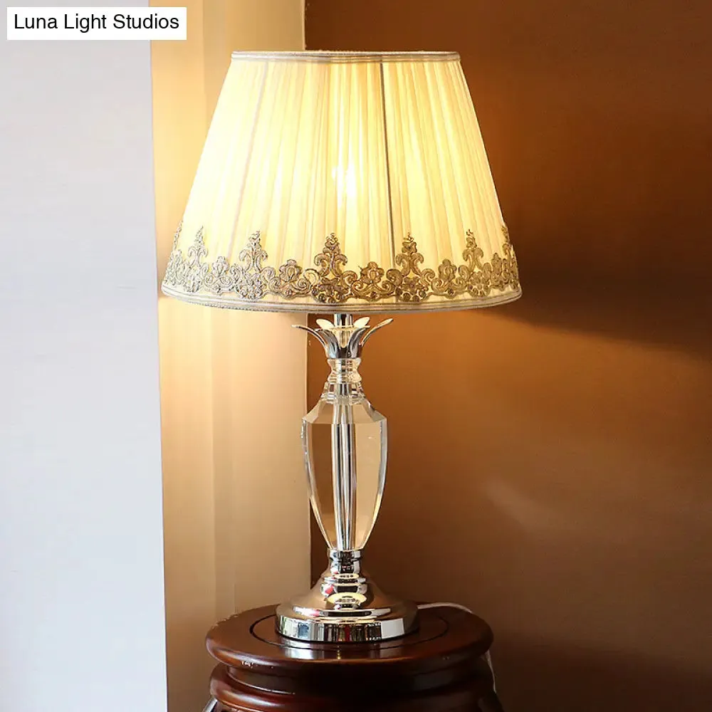 White 12"/14" Minimalist Nightstand Lamp with Crystal Accent