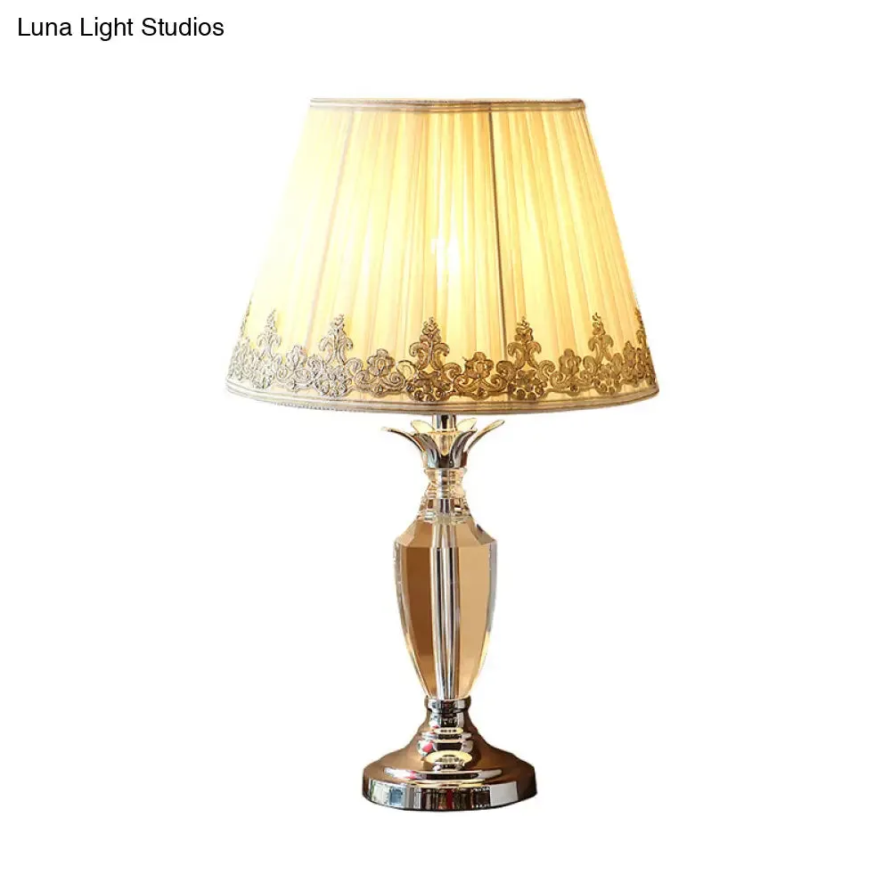 White 12"/14" Minimalist Nightstand Lamp with Crystal Accent