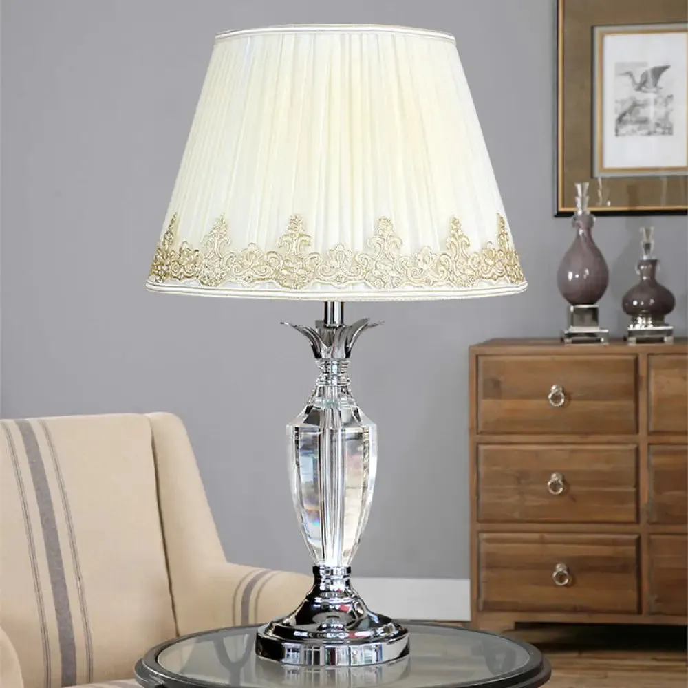 White 12"/14" Minimalist Nightstand Lamp with Crystal Accent