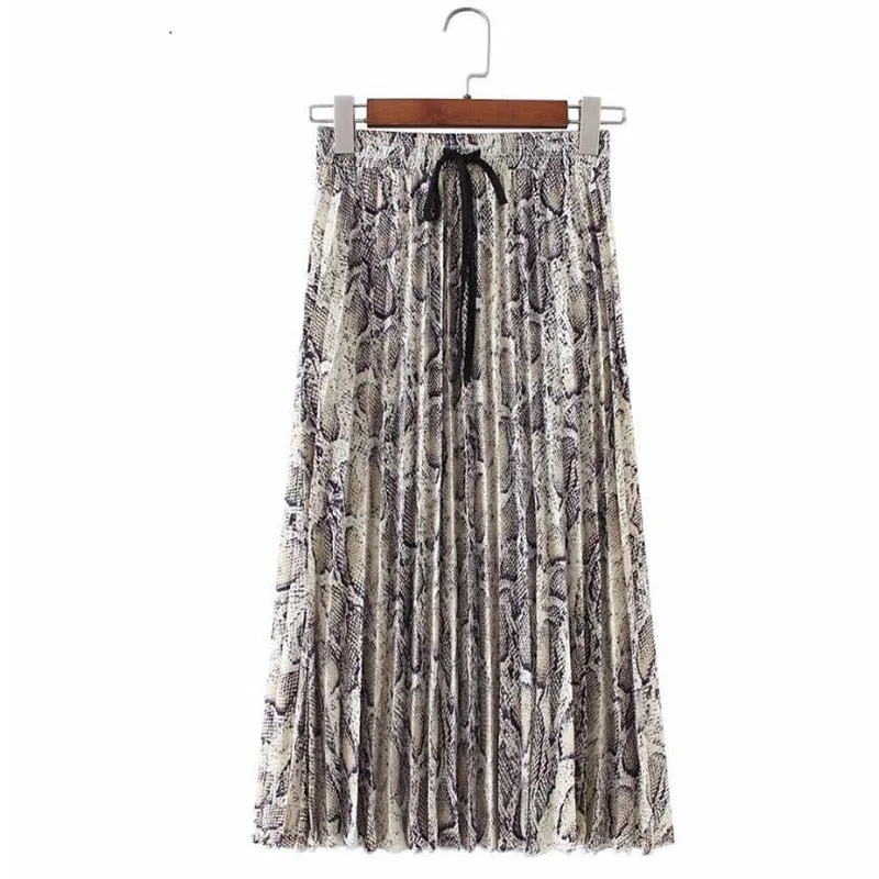 Wjczt Vintage Leopard Print Pleated Skirts Women Punk Rock Korean Skirt Streetwear Drawstring Elastic Waist Ladies Midi Skirt New