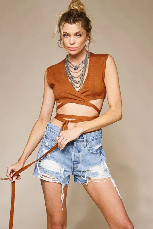 Wrap Around Knit Cross Top