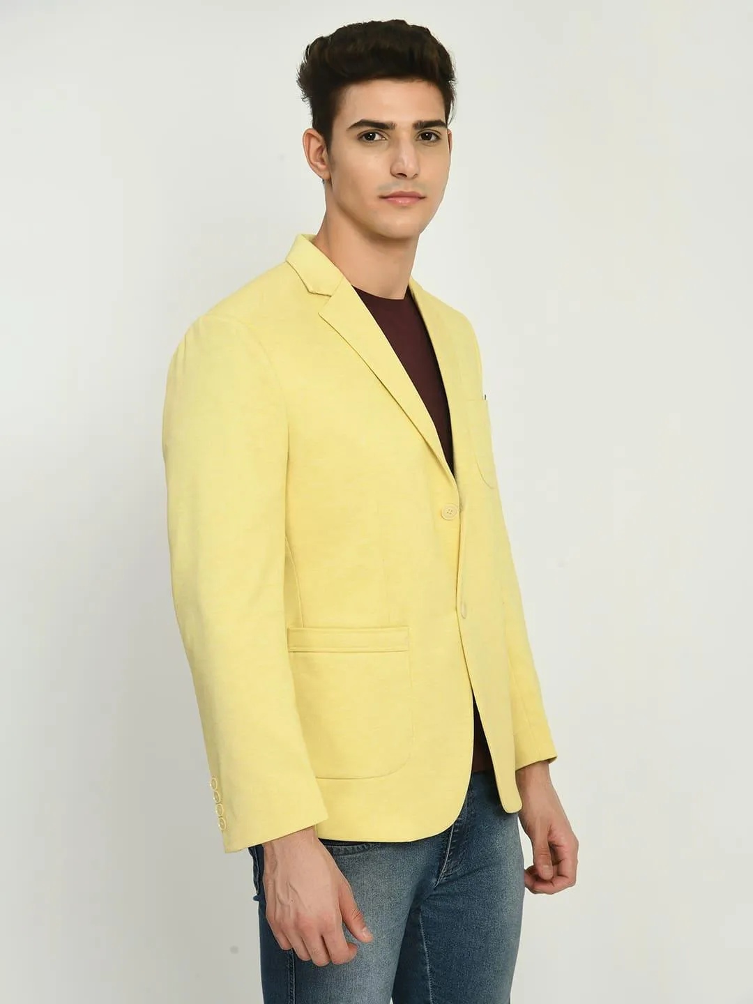 Yellow Slim Fit Knit Casual Blazer