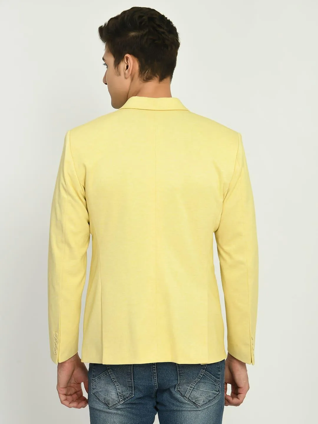 Yellow Slim Fit Knit Casual Blazer